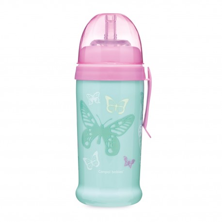 Canpol babies Bidon niekapek z rurką silikonową 350ml BUTTERFLY turkusowy 56/515_tur