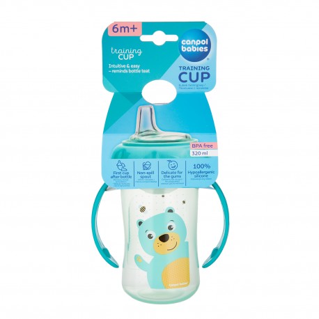 Canpol babies Kubek treningowy ustnik silikonowy 320ml CUTE ANIMALS turkusowy 56/512_tur