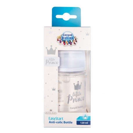 Canpol babies Butelka szeroka antykolkowa 120ml PP EasyStart ROYAL BABY niebieska 35/233_blu